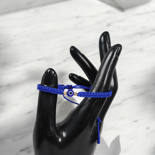 18K YG Evil Eye - Diamond Cut Balls Bracelet Tejido / 0.12gr / Adjustable /