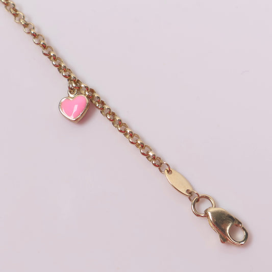 14K YG Pink Little Hearts Bracelet / 2.5gr / 2mm / 6in /