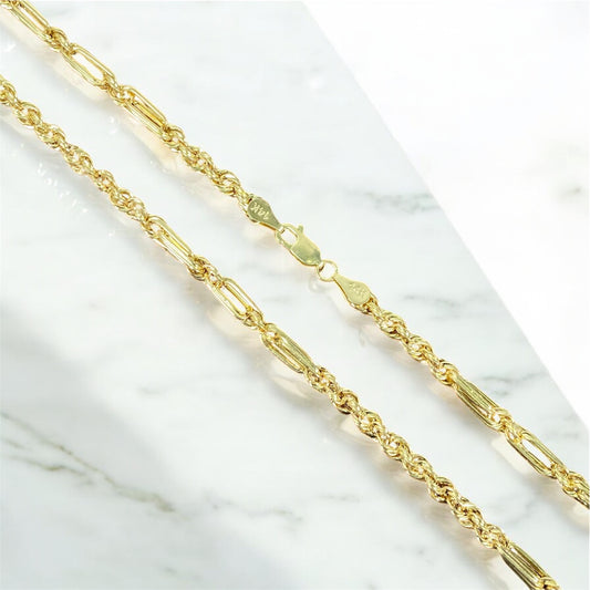 14K YG FigaroRope link Chain / 5.72gr / 4mm  / 21in /