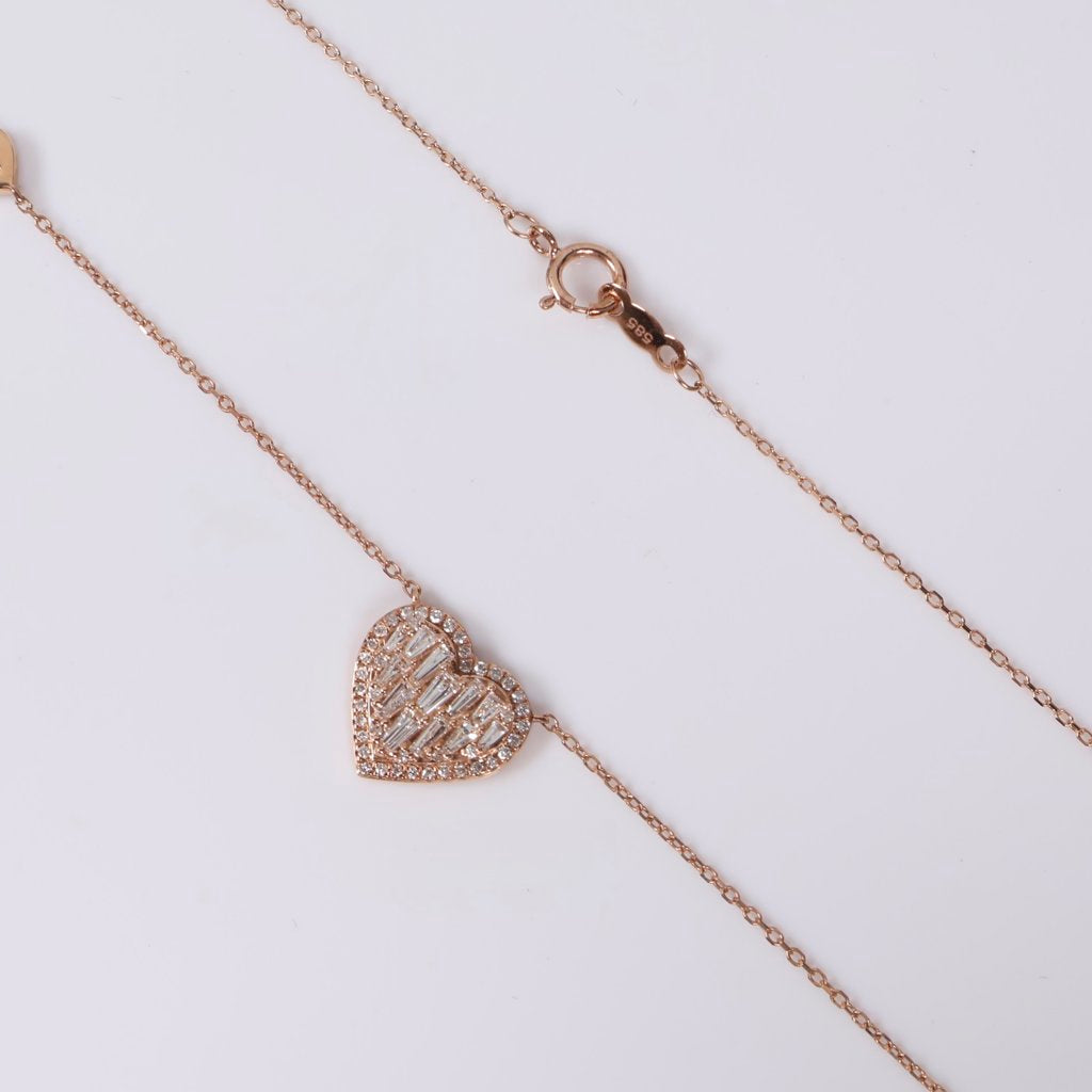 14K RG Diamond Heart Set Jewelry / 2.8gr / 1mm / 18in / 0.65Ct / VS2-SI / G-H