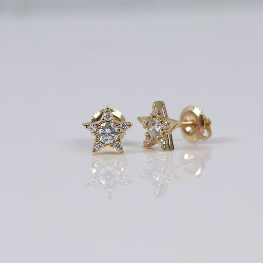 14K YG Lab Diamond Star Stud Earrings / 1.22gr / 8mm  / 0.50 CTTW Lab VS / E-F