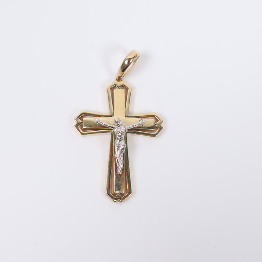 14K 2 Tone Crucifix Pendant / 5.5gr / 1.6in /