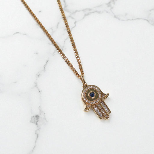 10K YG Diamond Hamsa-Hand Set Jewelry / 5.7gr / 1.7mm / 18in / Wt Dia