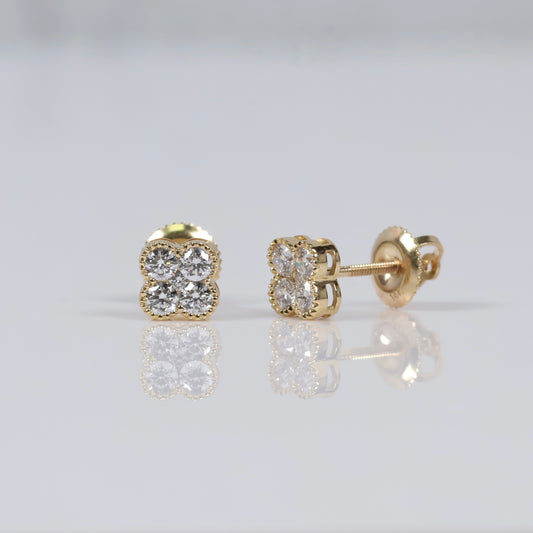 14K YG Lab Diamond Clovers Stud Earrings / 0.93gr / 6mm / 0.50 CTTW Lab VS / E-F