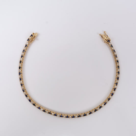 14K YG Diamond Tennis with Sapphire Bracelet / 7.15gr / 2.5mm / 7in / D-1.25Ct / S-1.52