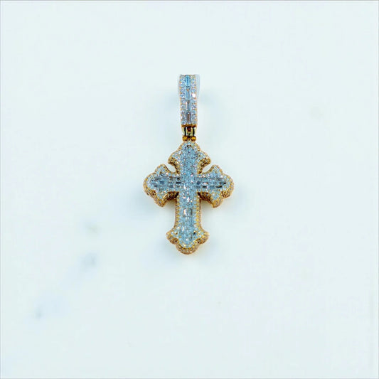 18K Yellow - White Gold Cross Pendant With Diamond 0.82Ct / 6.9gr