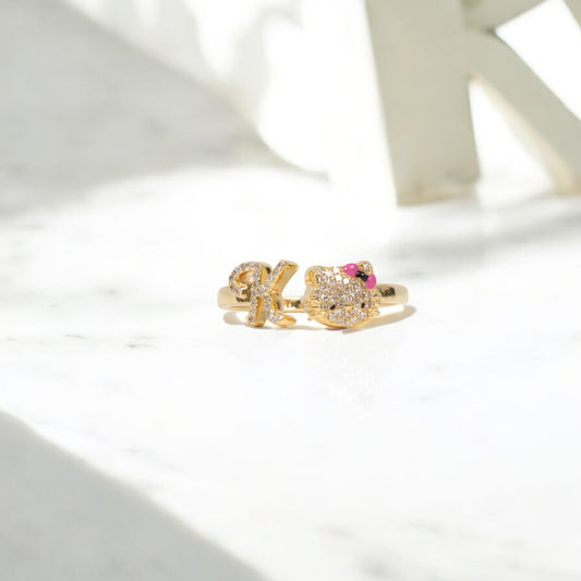 10K YG Diamond HK - Letter K Rings / 2.2gr / Sz 6.5 / 0.14Wt Dia