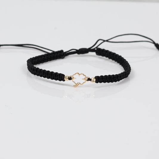 18K YG Silhouette Of Lucky Clover - Diamond Cut Balls Bracelet Tejido / 0.25gr / 3mm /