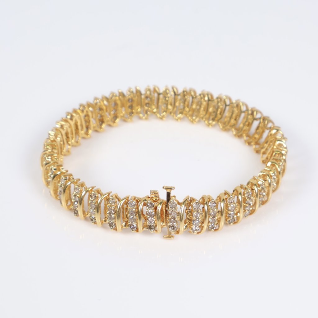 14K YG Diamond Luxury Bracelet / 24gr / 10.4mm / 7in / 5Ct Dia