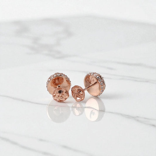 10K RG Reverse Diamond Luxury Stud Earrings / 2.67gr / 9mm / 1.29Wt Dia