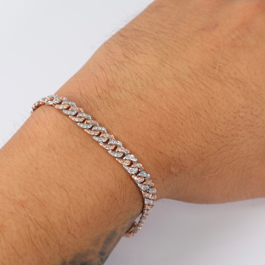 10K 2 Tone Diamond Cuban Links Bustdown Hallow Bracelet / 12.2gr / 6.5mm / 7.5in / 1.99Ct Dia