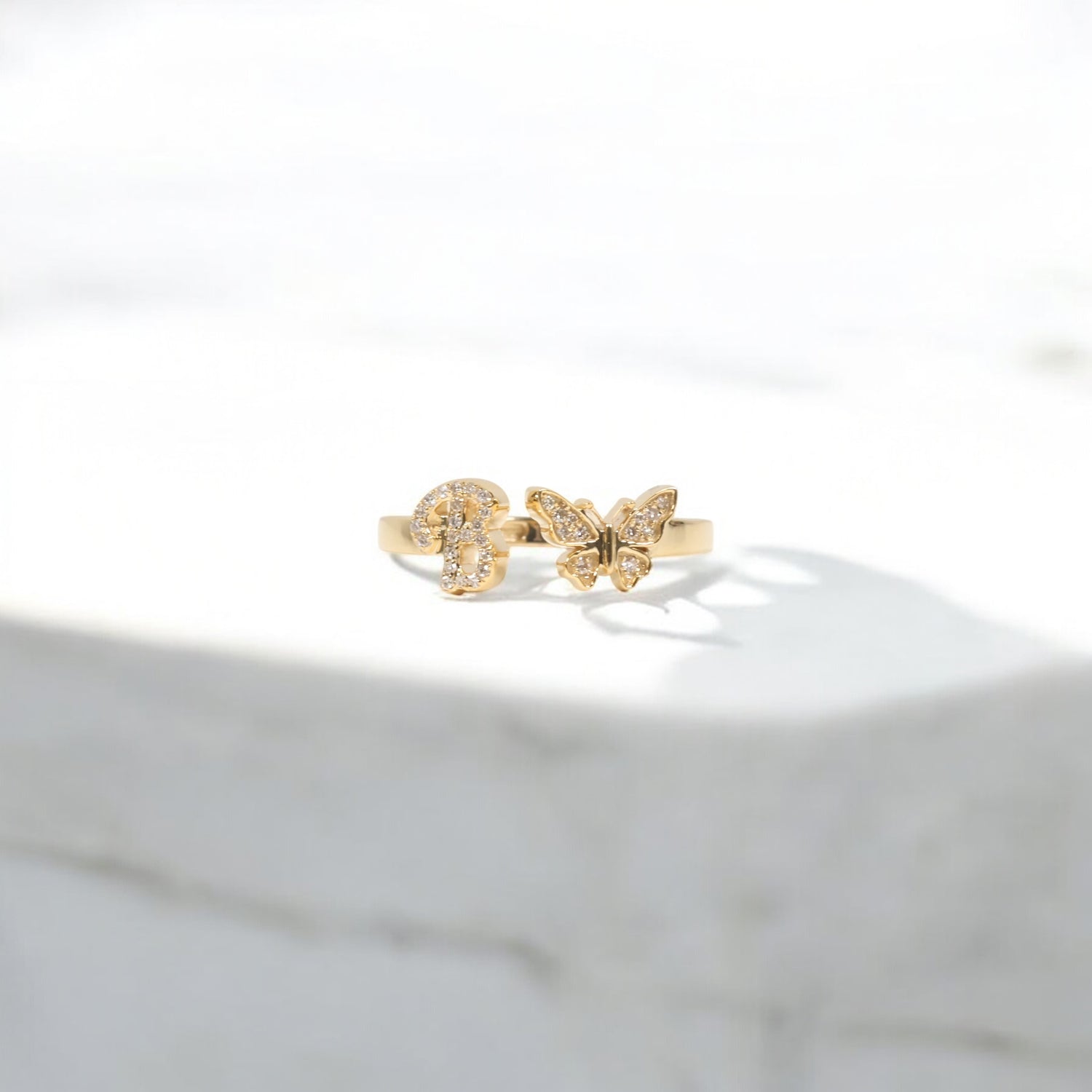10K YG Diamond Butterfly - Letter B Rings / 2.33gr / Sz 6.5 / 0.1Wt Dia