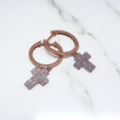 14K Rose Gold Diamond Cross Fashion Hoop Earrings 0.31Ct / 1.7gr