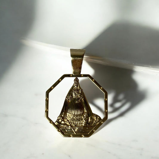 14K Yellow Gold Virgen De La Caridad Del Cobre Pendant / 7.8gr