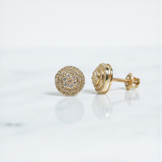 10K YG Diamond Triple Round Luxury Stud Earrings / 1.45gr / 8mm / D 0.40Ct