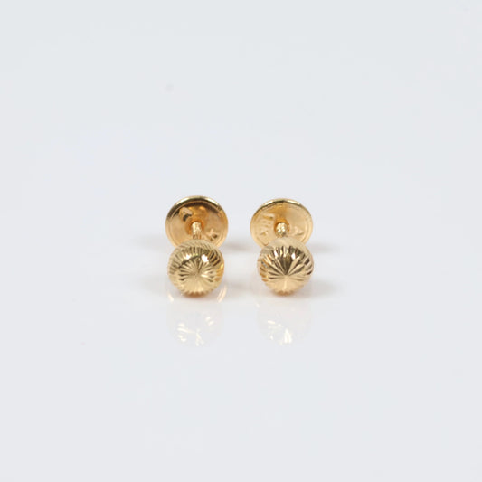 18K Yellow Gold Diamond Cut Ball Stud Earrings / 0.7gr / 5mm