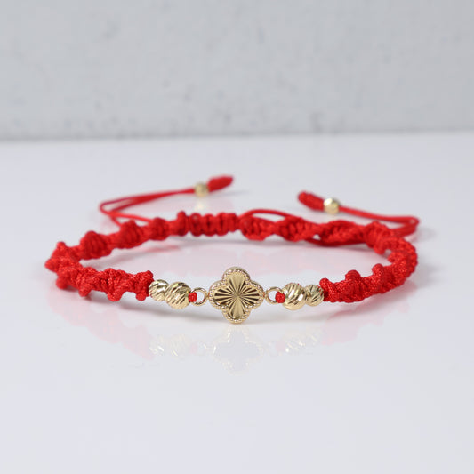 18K YG Clover Adjustable Bracelet Tejido / 1.21gr / 4mm / 3mm /