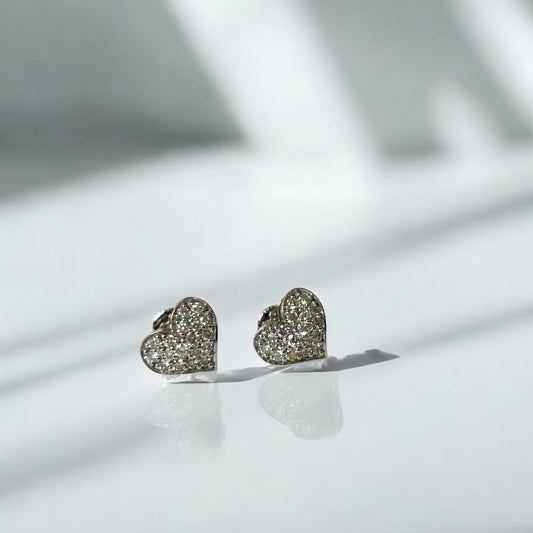 14K White Gold Daimond Heart Stud Earrings 1.07Ct / 3.1gr