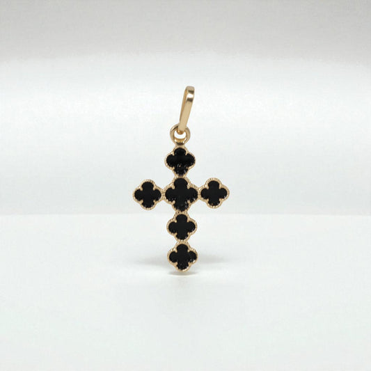 18K YG Black Clovers Pendant / 0.85gr / 1in /