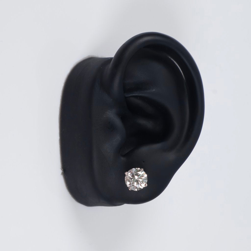 14K WG Lab Diamond Solitaire Round Stud Earrings / 1.46gr / 6mm / 2.07Ct Lab / VS / F