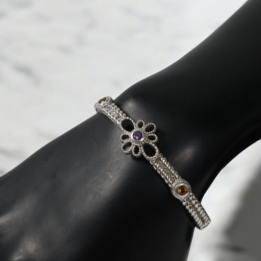 Silver 925 Bangle Judith Ripka Bracelet / 26.77gr / Sz 16 / Colored Zircons