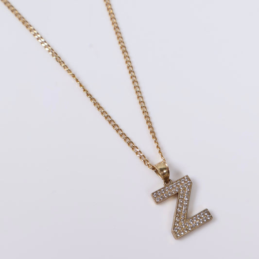 10K Yellow Gold Letter Z Jewelry Set With Zircons / 3.1gr / 2mm / 18in