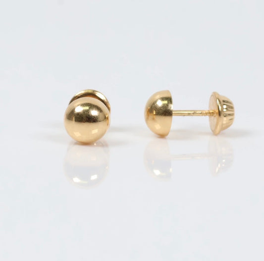 18K Yellow Gold Half Smooth Ball Stud Earrings / 0.76gr / 8mm