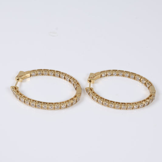 14K Yellow Gold Diamond Luxury Hoop Earrings 1Ct Dia / 17.2gr / 1.5in