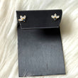 18K Yellow Gold Three Petal Flower Stud Earrings With Zircons / 0.9gr / 7mm