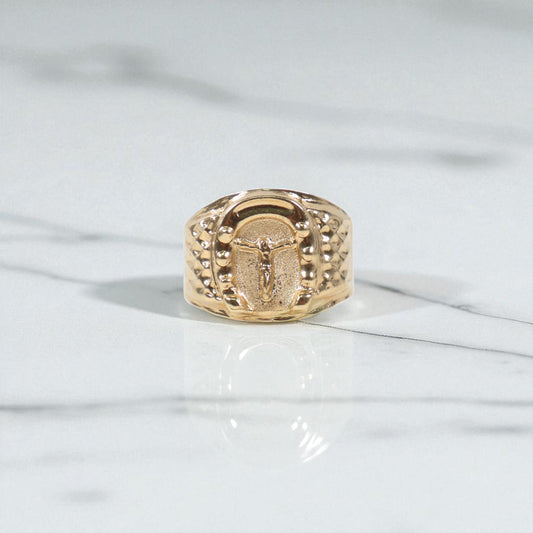 18K YG 0-10 Horseshoe Crucifix Rings / 3.42gr / Sz 12 /