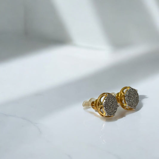 10K Yellow Gold Diamond Crown Stud Earrings 0.32Ct Dia / 1.76gr