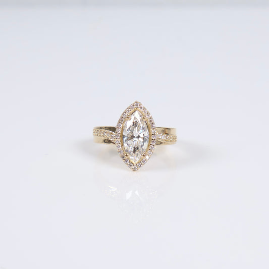 14K YG Lab Diamond Marquise Brilliant With Certificate Engagement Ring / 5.15gr / Sz 6 3/4 / 1.50Ct Lab Dia / E / VS1