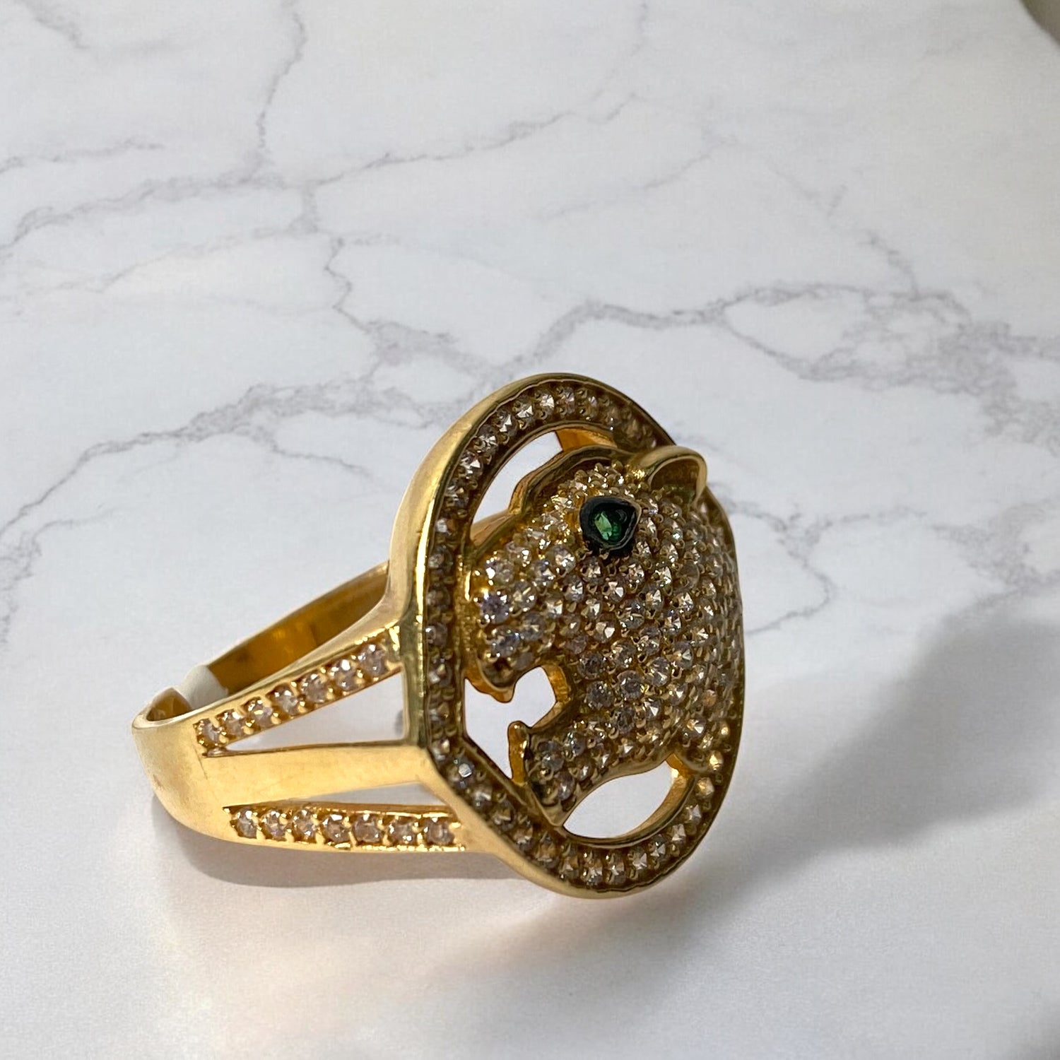 14K Yellow Gold Leopard Ring With Zirconia / 4.2gr / Size 7