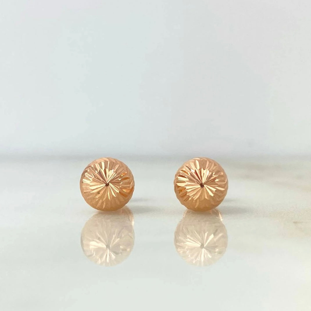 18K Rose Gold Diamond Cut Ball Stud Earrings / 0.95gr / 7mm