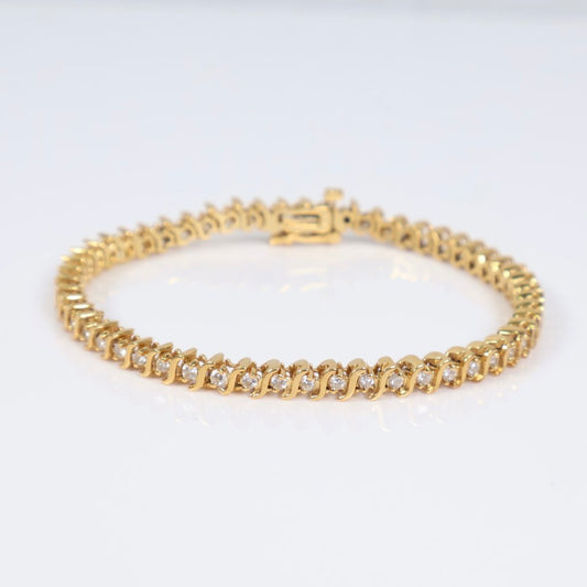 14K YG Diamond Luxury Bracelet / 13gr / 4.2mm / 7in / 1Ct Dia