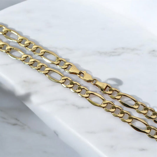 10K YG Figaro Link Chain / 11.12gr / 6.6mm / 18in