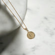 18K Yellow Gold Letter F Mate Bordered Circle Jewelry Set Chain Box Link / 1.85gr / 0.6mm / 16in