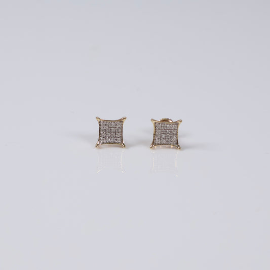 14K YG Diamond  Square Stud Earrings / 0.8 gr / 7mm / Ct Dia