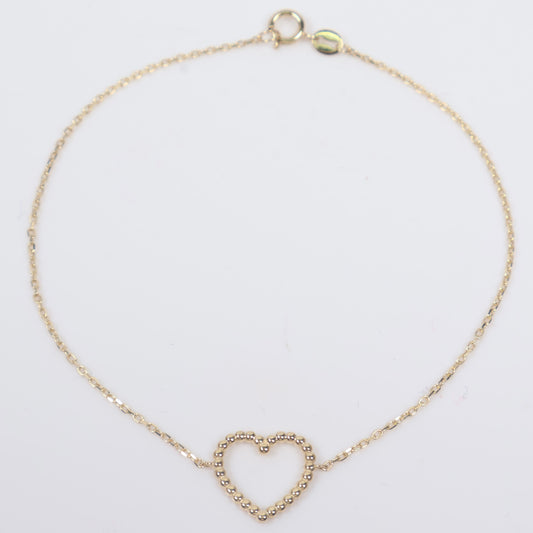14K YG Beaded Heart Bracelet / 1.1gr / 1mm / 7.5in /