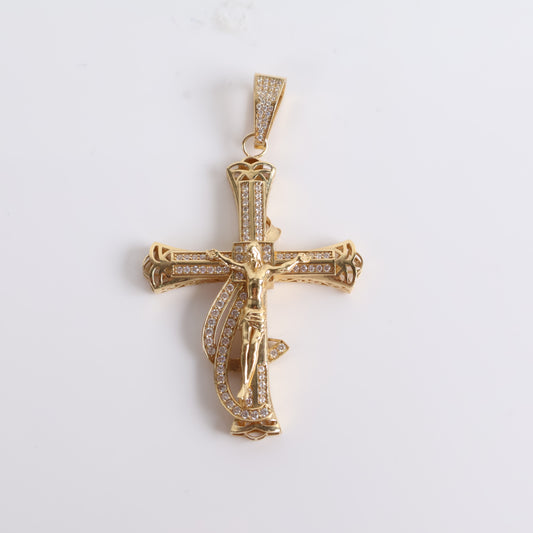 Jesus Cross Pendant 14K Yellow Gold With Zirconia / 11.9gr