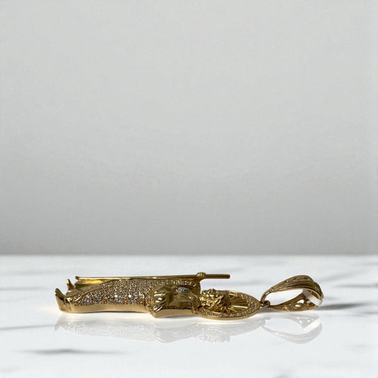 14K Yellow - White Gold Jesus Pendant With Zircons / 10.9gr