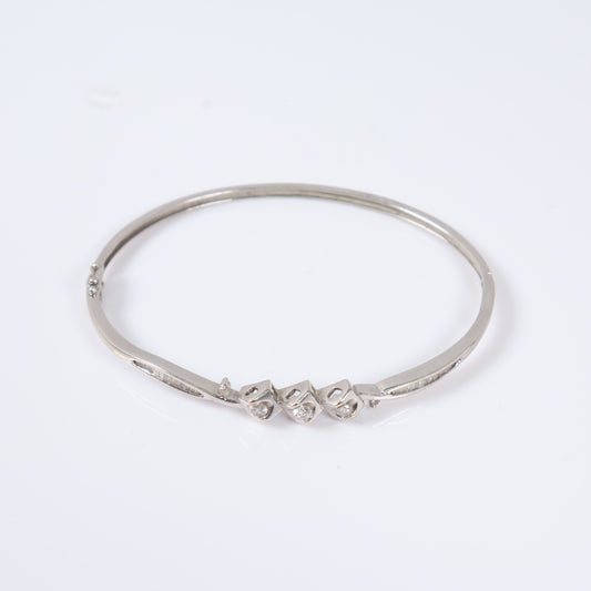 14K White Gold Luxury Bangle Bracelet With Zirconia / 6.2gr / 2.1mm / SIZE 16in
