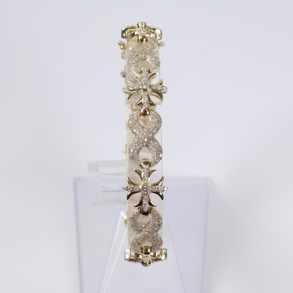 10K YG Diamond Infinity Flower Link Bracelet / 23.7gr / 8.4mm / 8in / 2.80Ct / VS2-SI / G-H