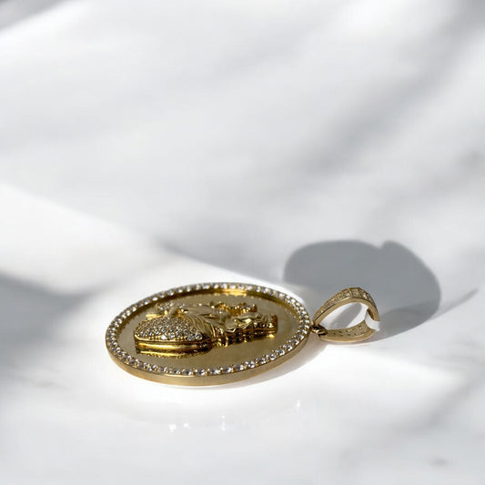 14K Yellow Gold Virgen Pendant With Zirconia / 8.3gr