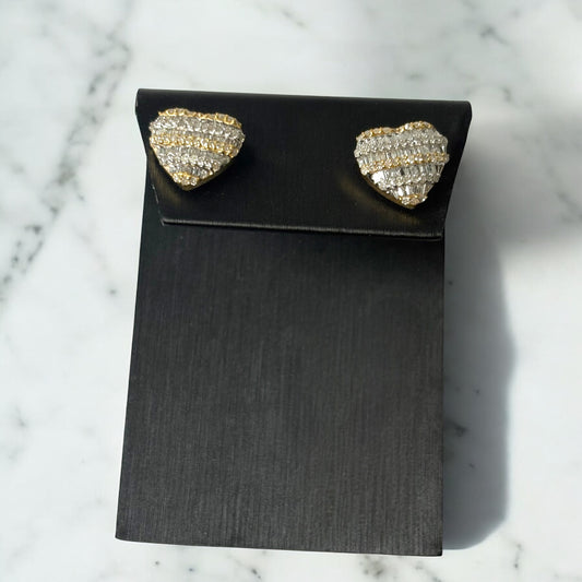 10K Yellow Gold Diamond Heart Stud Earrings 1.15Ct Dia / 2.43gr