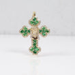 10K YG Diamond Cross - Jesus Face With Emerald Pendant / 9.26gr / 1.7in / D-1.00Ct / E-2.00