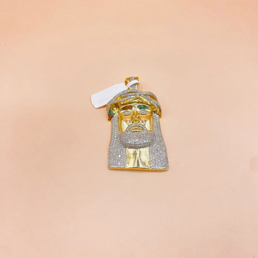 10K Yellow Gold Diamond Jesus Face Big Pendant / 2.25Ct Dia / 19gr