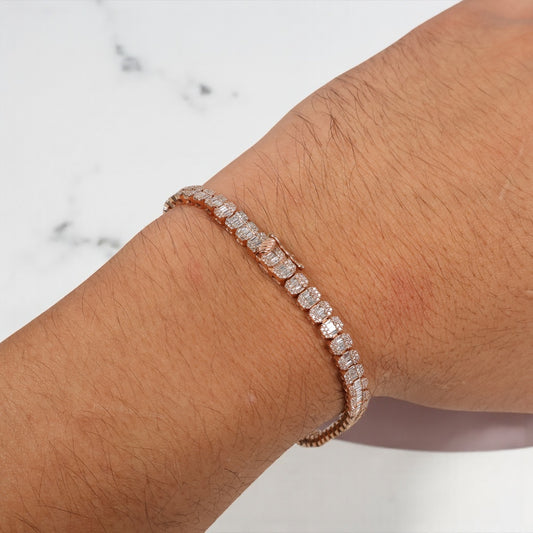 10K RG Diamond Baguette Square Bracelet / 11.36gr / 4mm / 8in / D-2.50Ct