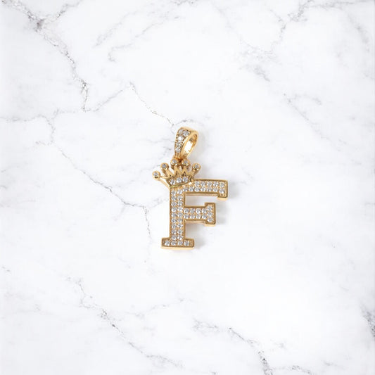10K YG  Letter F With Crown Pendant / 2.9 gr / 1.1 in / Cz