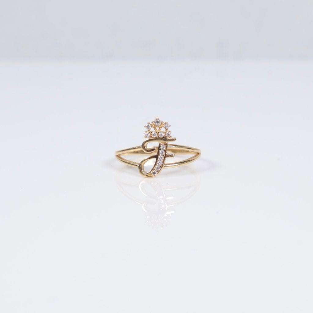 14K YG Letter J Ring / 1.41gr / Sz 7.5 / White Zircons